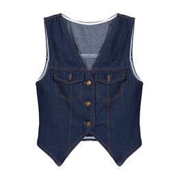 訂製復古港風chic牛仔馬甲背心      設計女夏薄款純欲V領無袖    修身短款開衫上衣   千禧時裝 21世紀    Y2K時尚   SKJN024 訂製復古港風chic牛仔馬甲背心      設計女夏薄款純欲V領無袖    修身短款開衫上衣   千禧時裝 21世紀    Y2K時尚   SKJN024